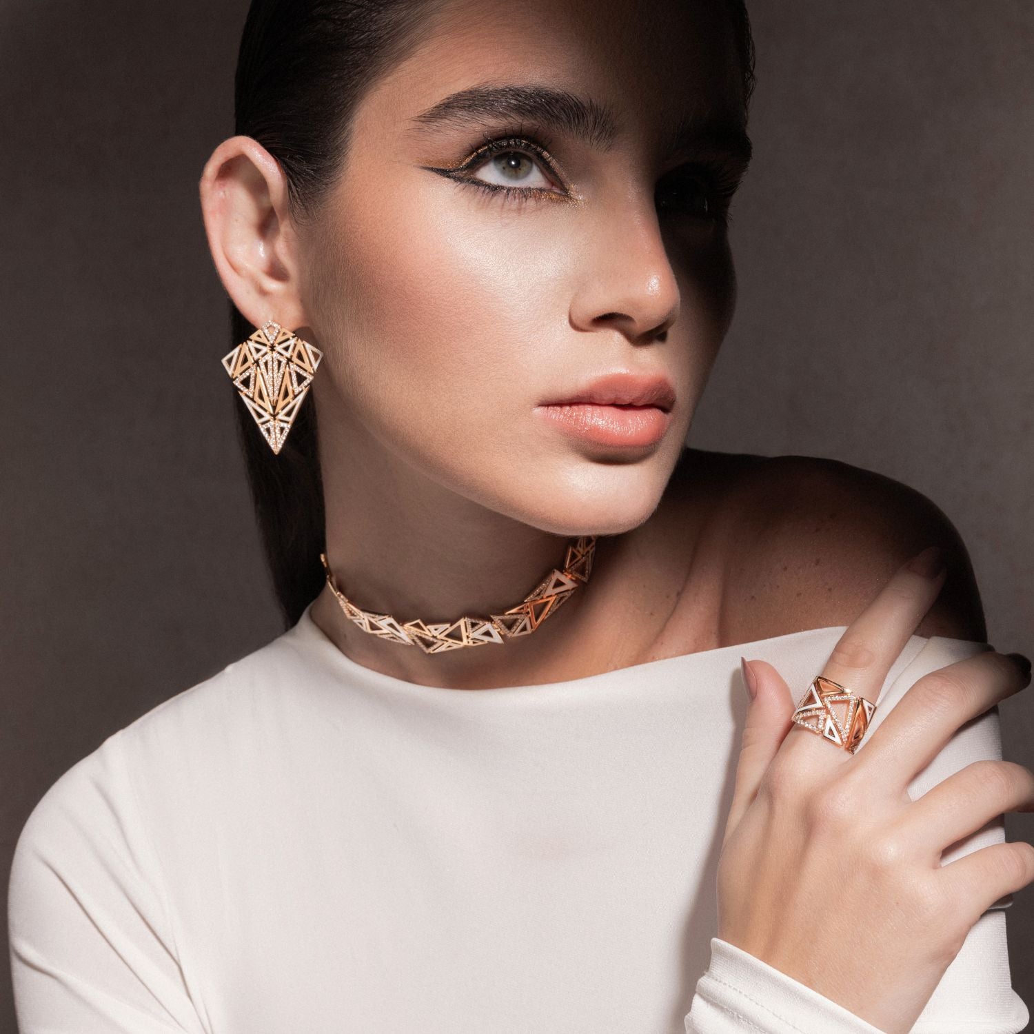 Model wearing Trilliance handcrafted high jewelry - gold and diamonds - Josette Leon