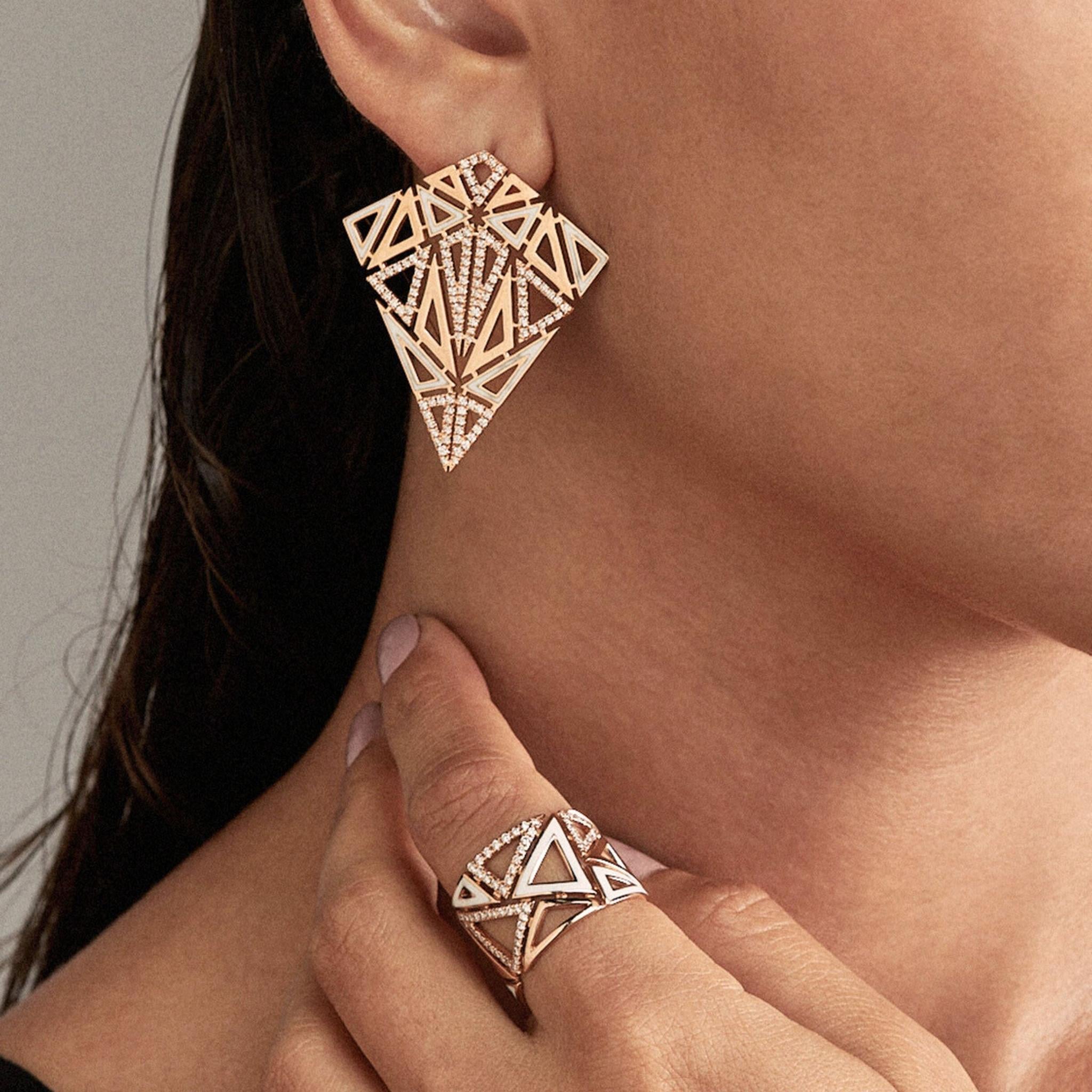 Model wearing Handcrafted Trilliance Ring-high jewelry in gold and diamonds