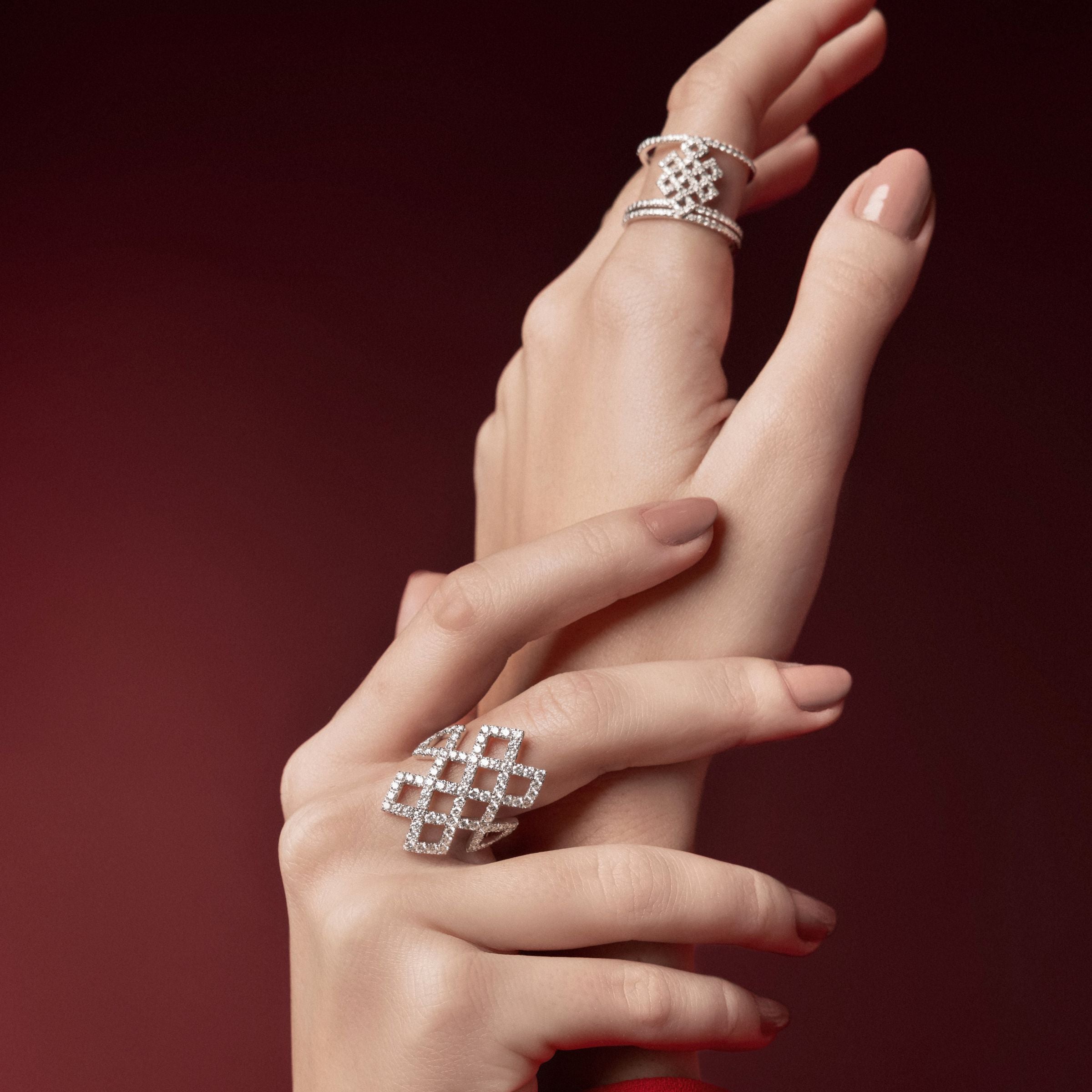 Model wearing Power Knot -handcrafted jewelry in gold and diamonds-Josette Leon