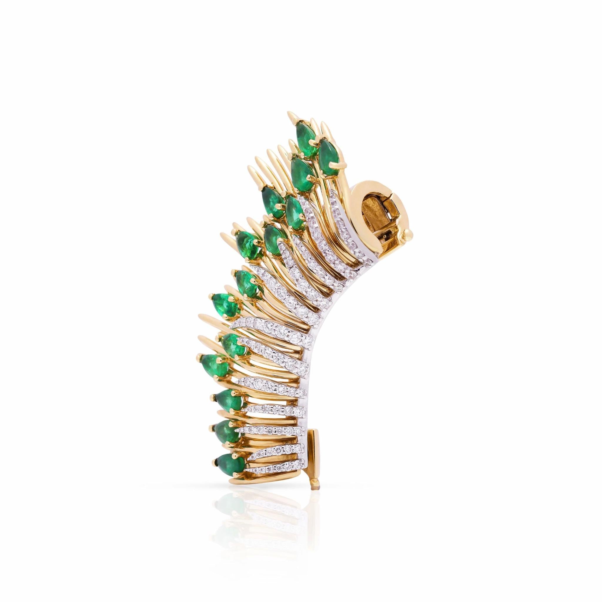 Peacock Big Ear Cuff- Gold, Diamonds and Emeralds