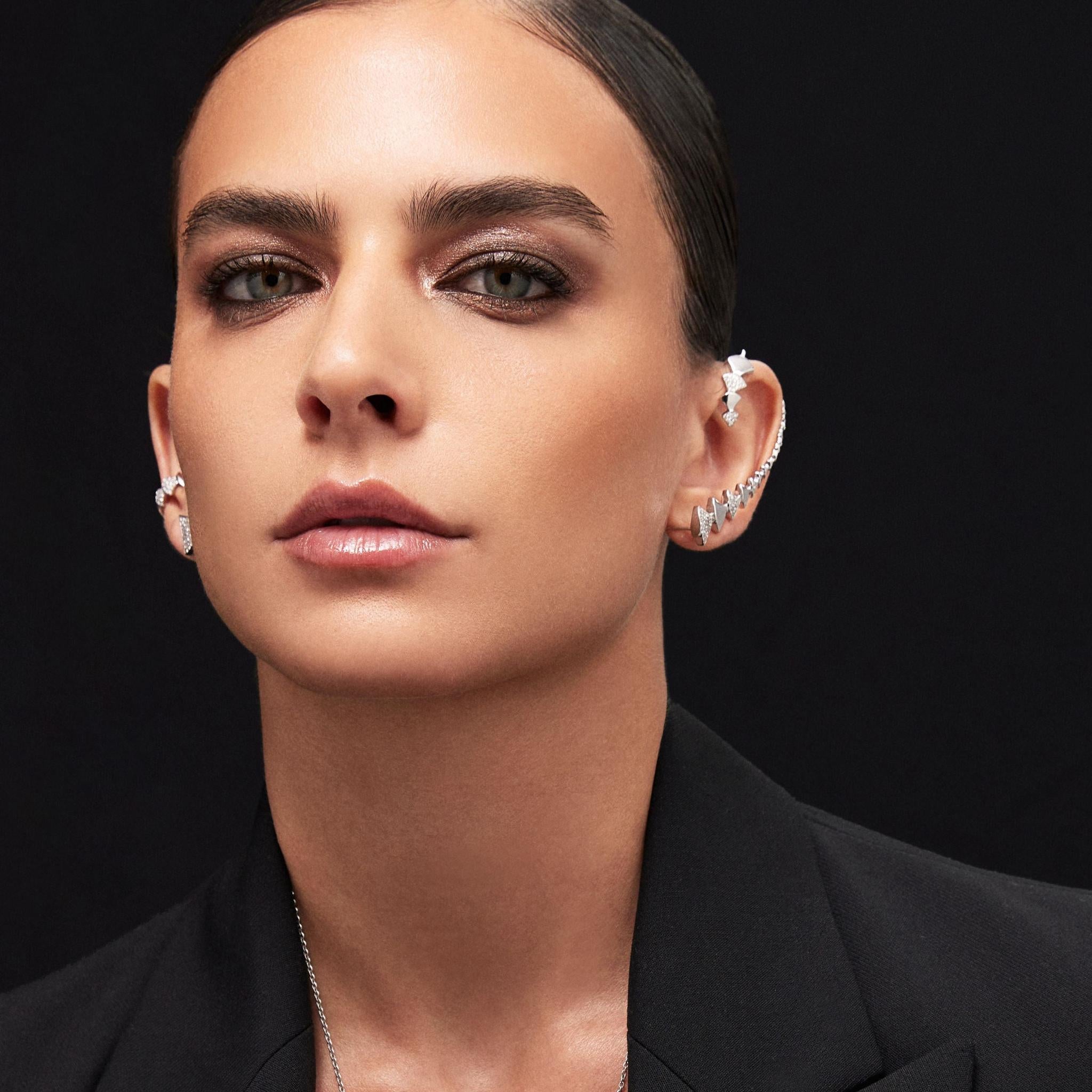 Model wearing Reborn handcrafted jewelry in gold and diamonds-Josette Leon