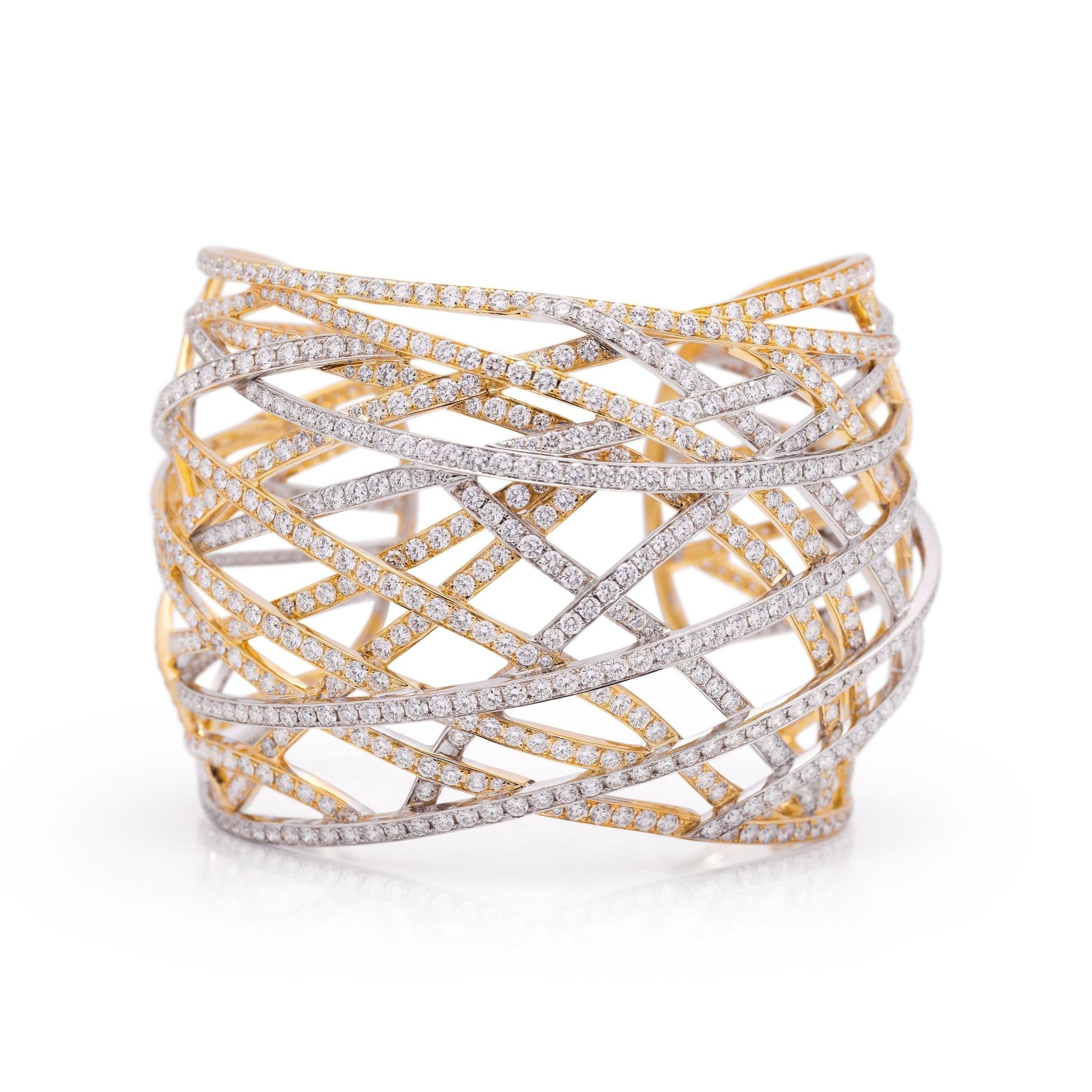 Aura Bangle-high jewelry in white and yellow gold with diamonds