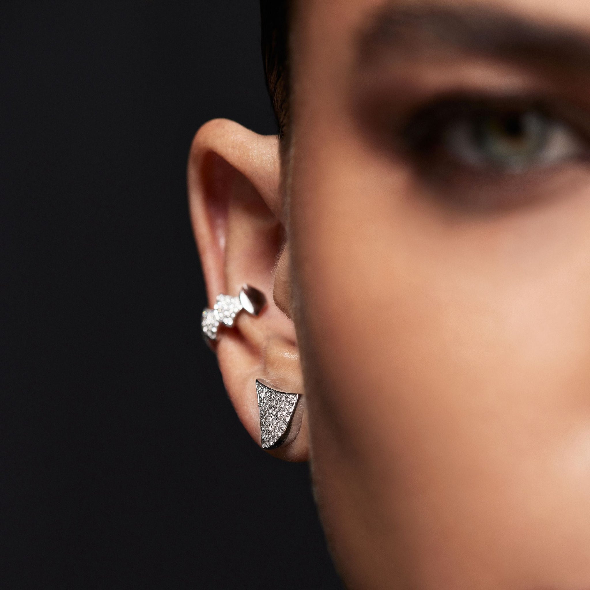 Model wearing Reborn handcrafted jewelry in gold and diamonds-Josette Leon